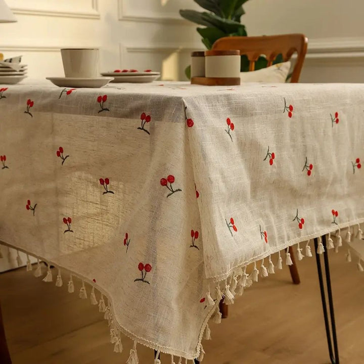 Lisslune | Vintage Red Cherry Tassel Tablecloth