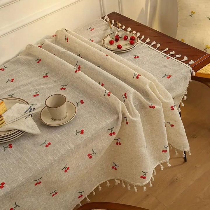 Lisslune | Vintage Red Cherry Tassel Tablecloth