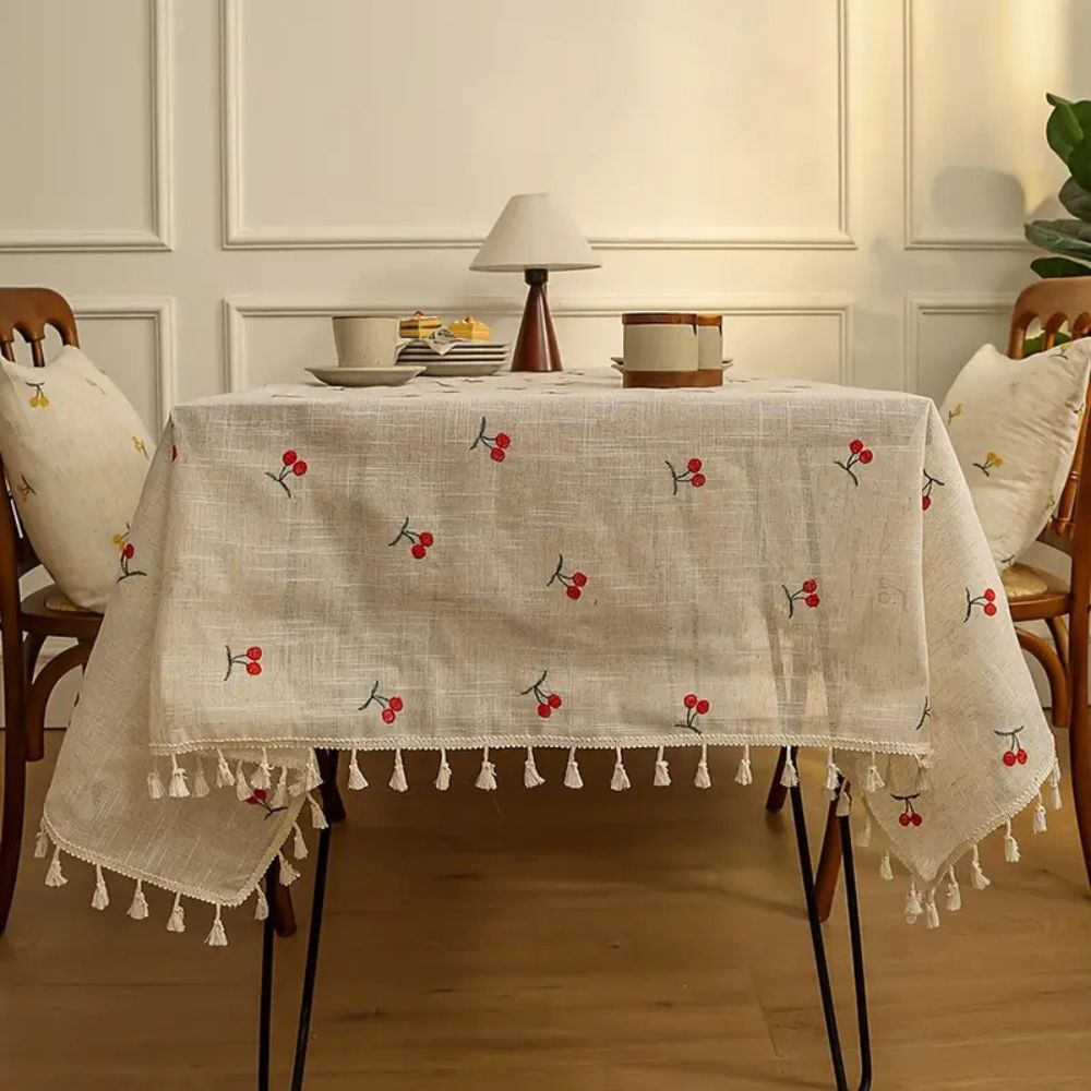 Lisslune | Vintage Red Cherry Tassel Tablecloth