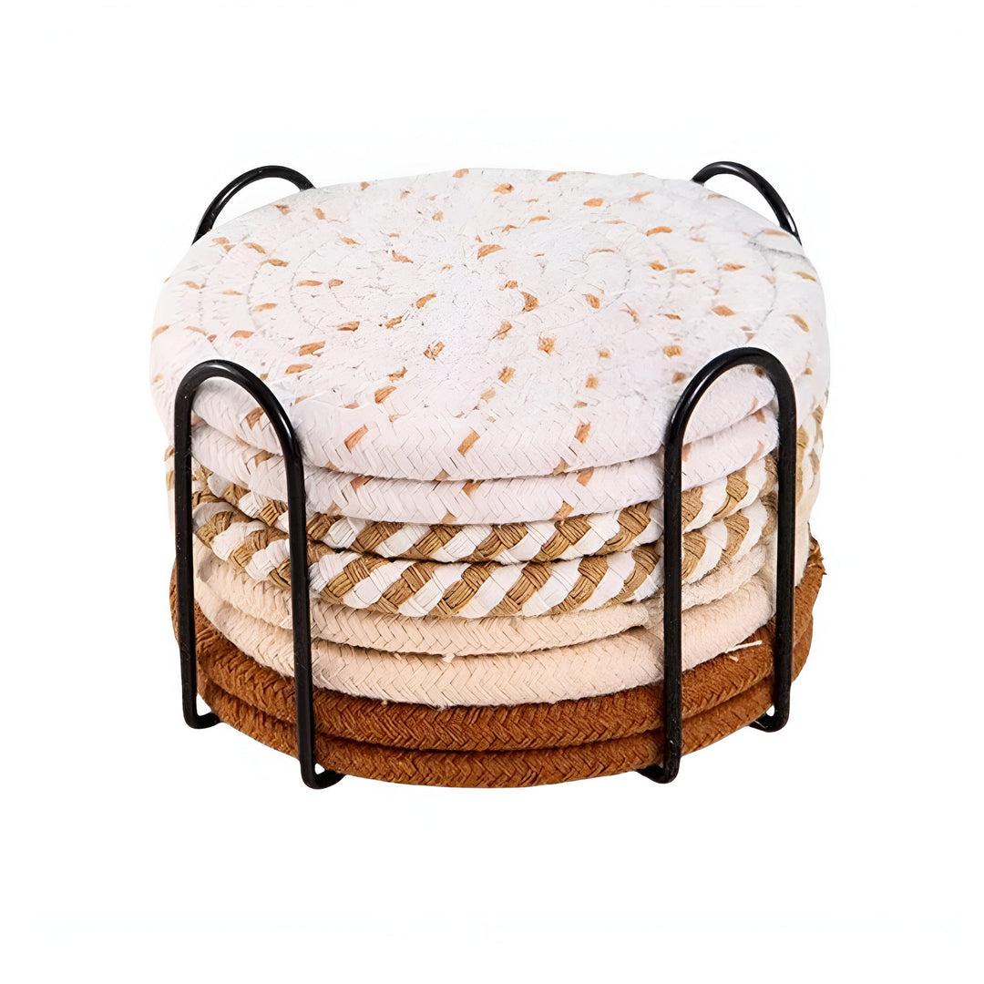 Lisslune | Woven Whirl Coaster Set | 8Pcs Set