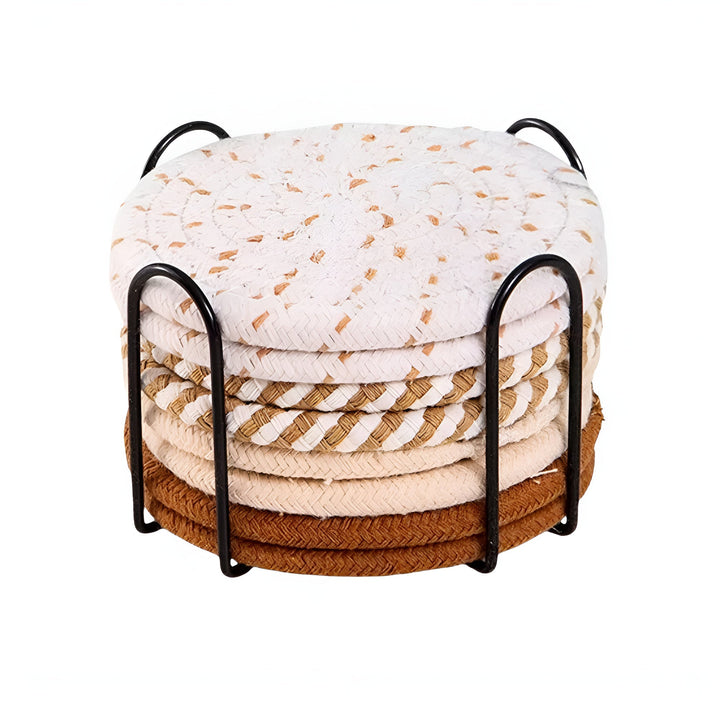 Lisslune | Woven Whirl Coaster Set | 8Pcs Set