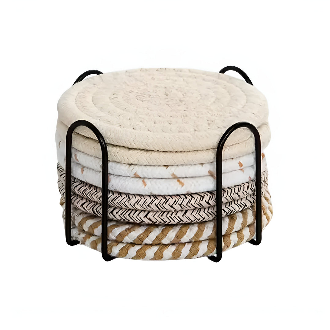 Lisslune | Woven Whirl Coaster Set | 8Pcs Set