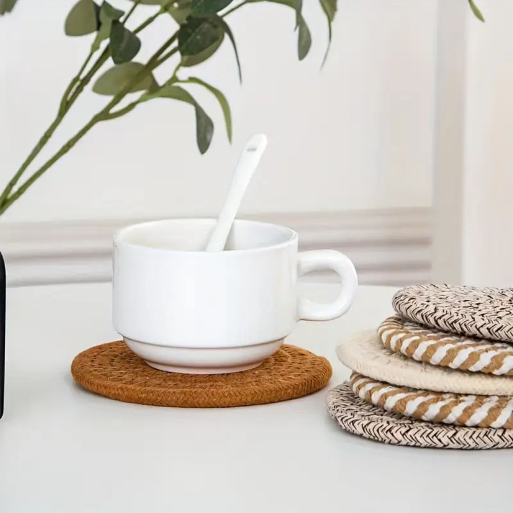 Lisslune | Woven Whirl Coaster Set | 8Pcs Set