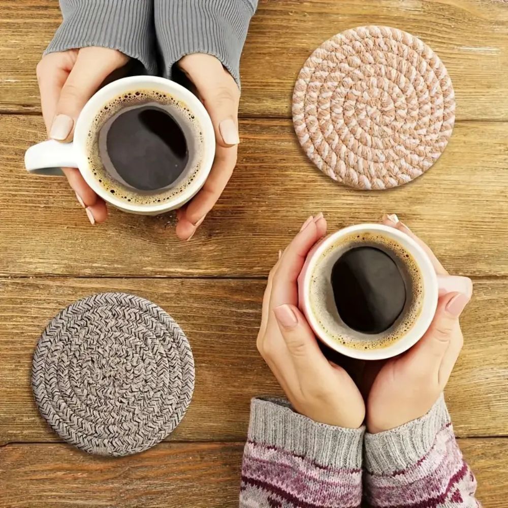 Lisslune | Woven Whirl Coaster Set | 8Pcs Set