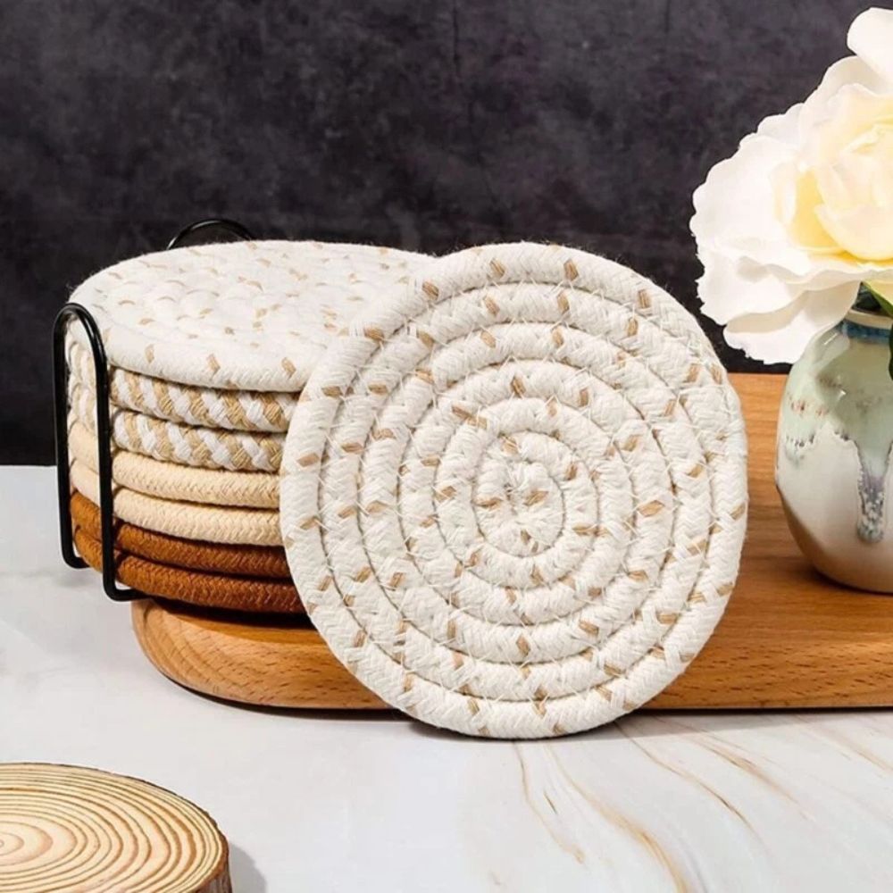Lisslune | Woven Whirl Coaster Set | 8Pcs Set