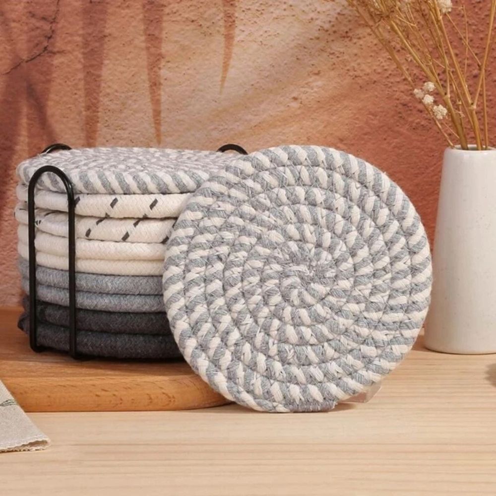 Lisslune | Woven Whirl Coaster Set | 8Pcs Set