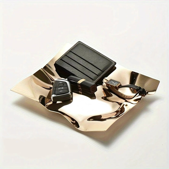 Lisslune | Wrinkled Stainless Steel Obsidian Tray