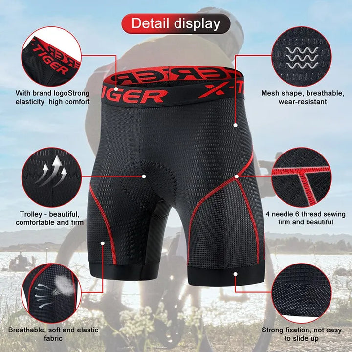 Lisslune | Breathable Mesh Cycling Shorts with Gel Padding | Shockproof Cycling Shorts for Men