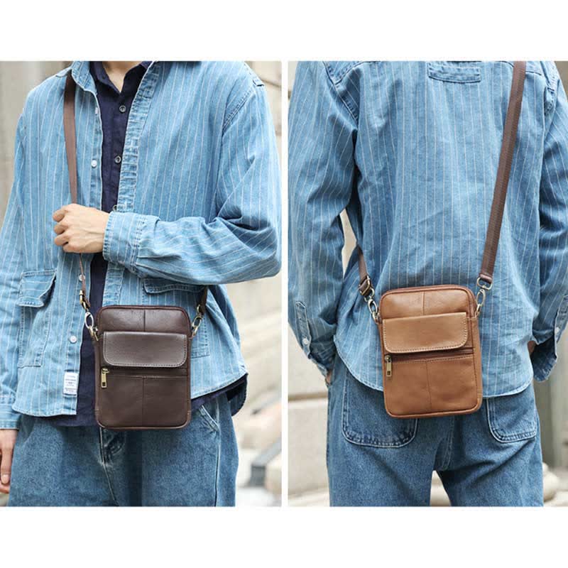 Lisslune | Men’s Small Genuine Leather Shoulder Bag – Compact Crossbody with Adjustable Strap