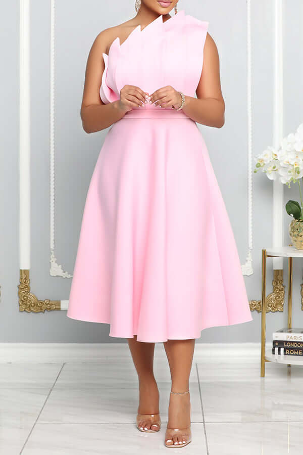 Lisslune | One Shoulder Midi Kleid Elegante A-Linie Passform Skulpturierte Details Festliche Kleidung