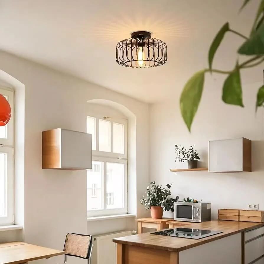 Lisslune | Modern Birdcage E26 Ceiling Light – Iron Flush Mount Fixture