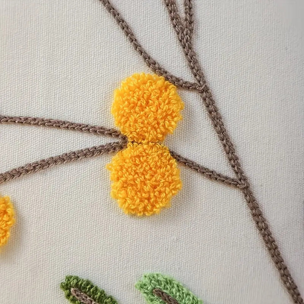 Lisslune | Yellow Bloom & Leaf Embroidery Cushion Cover