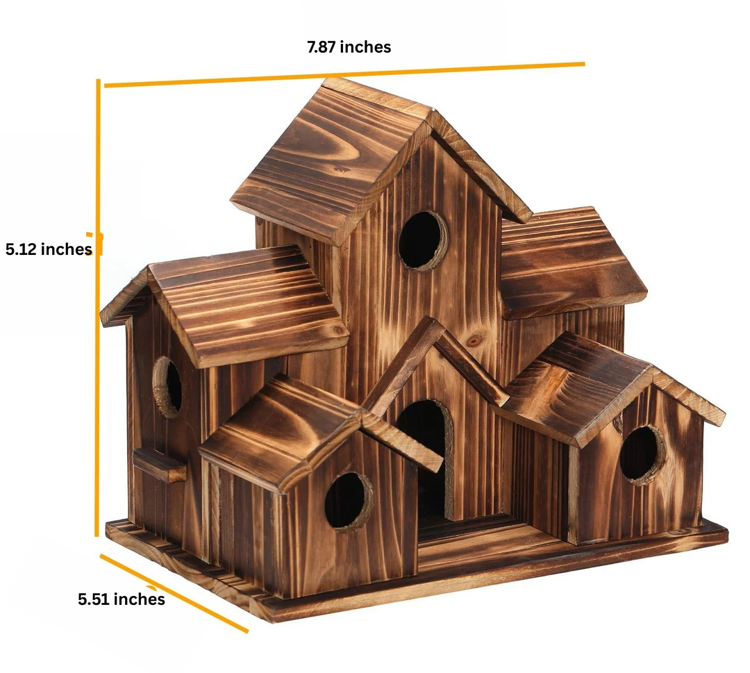 Lisslune | Handcrafted Wooden Birdhouse  Tree Birdhouse with 6 Holes