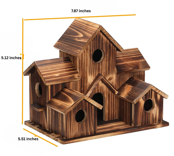 Lisslune | Handcrafted Wooden Birdhouse  Tree Birdhouse with 6 Holes