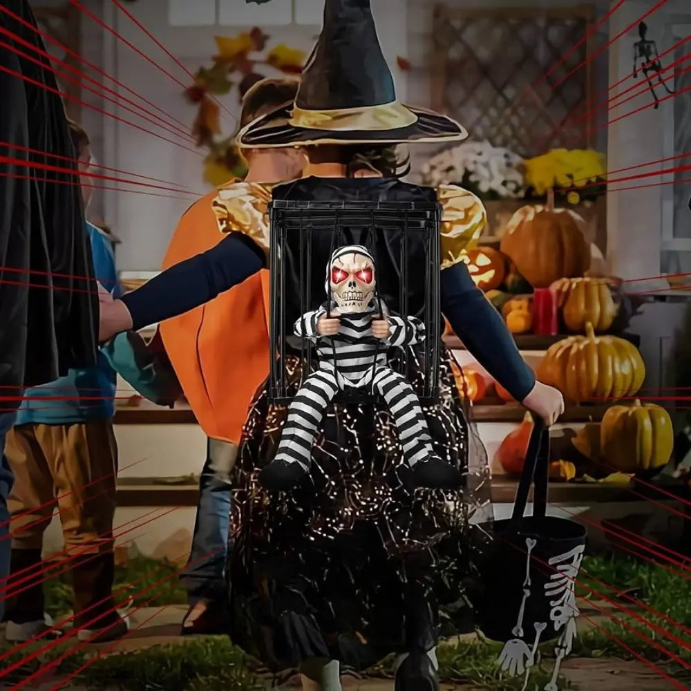 Lisslune | Halloween Decoration – Movable Prisoner in Cage with Sound and Motion Sensor
