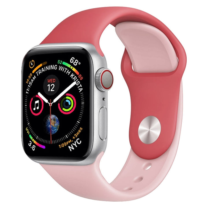 Lisslune | Double Colors Silicone Watch Band for Apple Watch Series 3 & 2 & 1 42mm (Rose Pink + Light Pink)