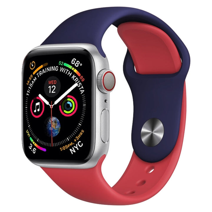 Lisslune | Two-color silicone watch band for Apple Watch Series 3 & 2 & 1 42mm (Dark Blue+Red)