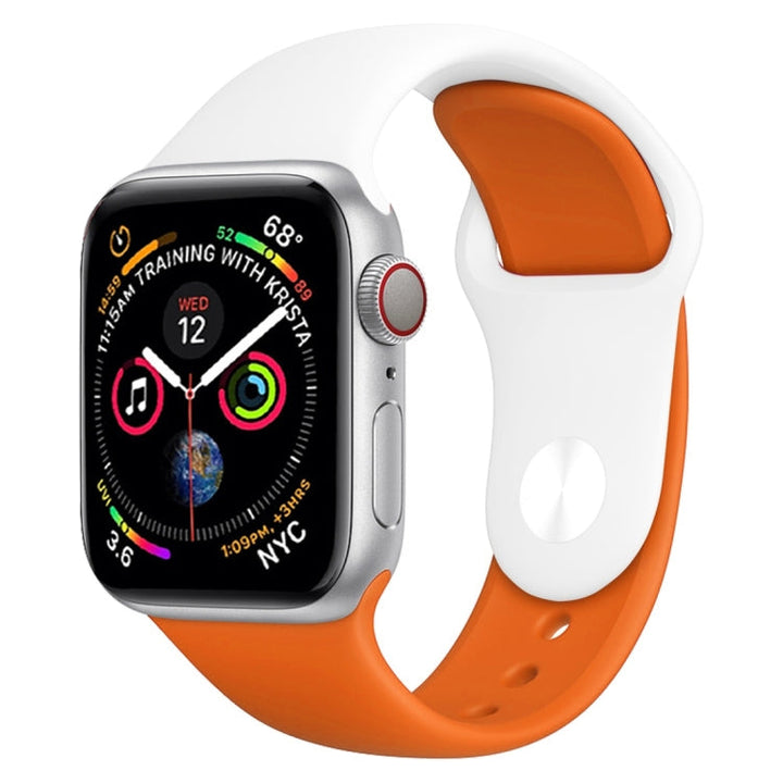 Lisslune | Double Colors Silicone Watch Band for Apple Watch Series 3 & 2 & 1 38mm (White + Orange)