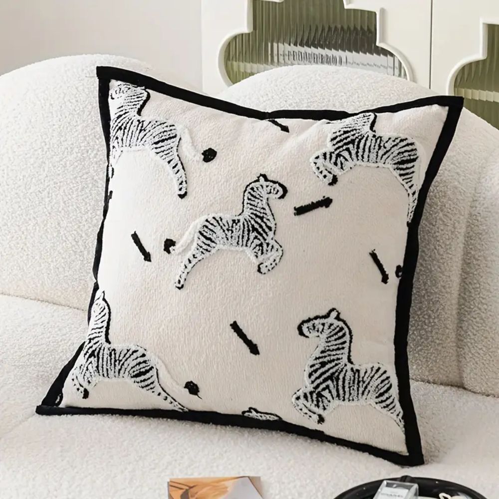 Lisslune | Zebra Dash Embroidered Cushion Cover