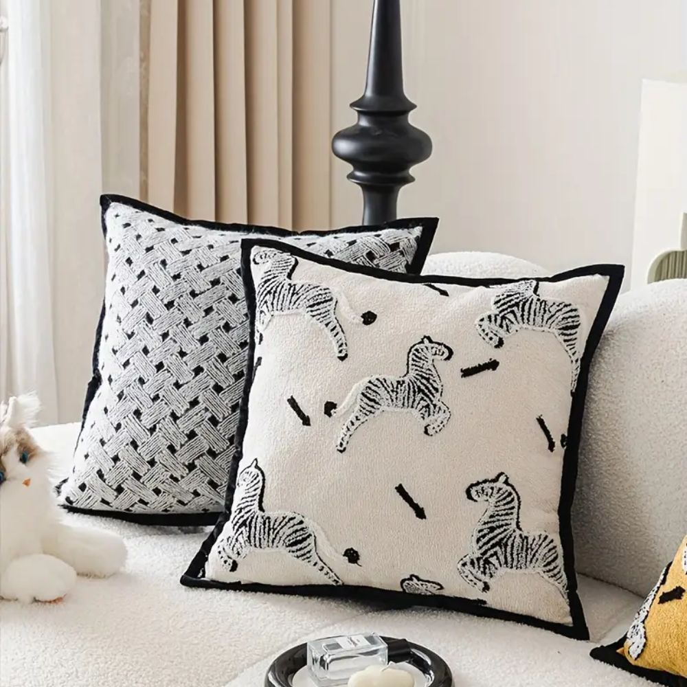 Lisslune | Zebra Dash Embroidered Cushion Cover