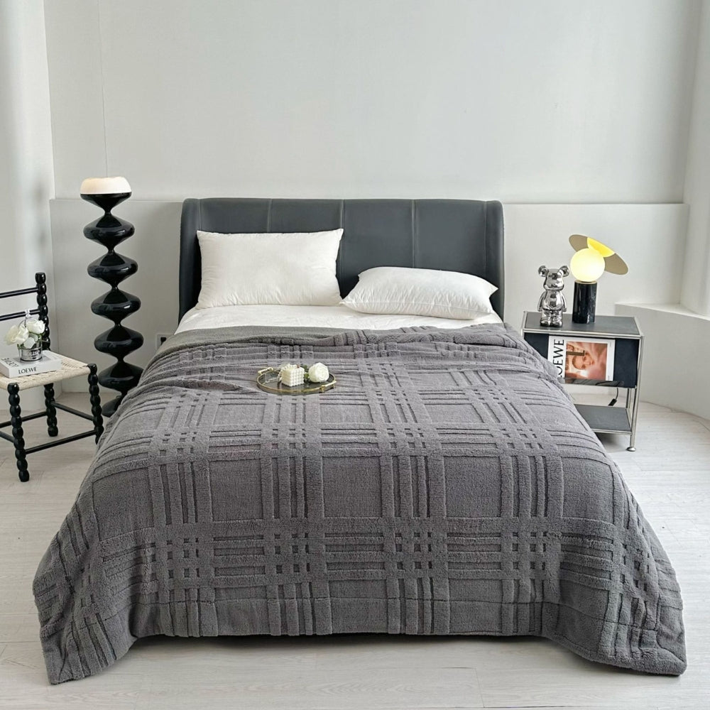 Lisslune | Plaid Embossed Grid Pattern Winter Blanket
