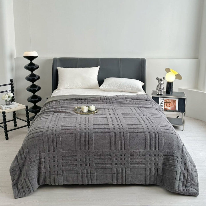Lisslune | Plaid Embossed Grid Pattern Winter Blanket