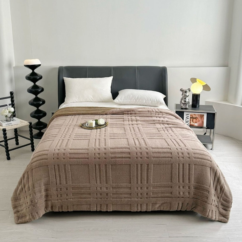 Lisslune | Plaid Embossed Grid Pattern Winter Blanket