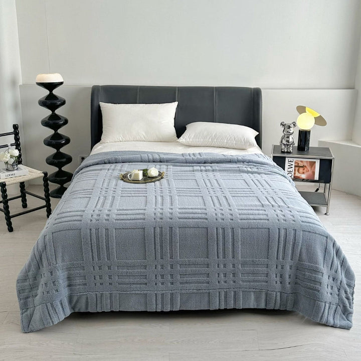 Lisslune | Plaid Embossed Grid Pattern Winter Blanket