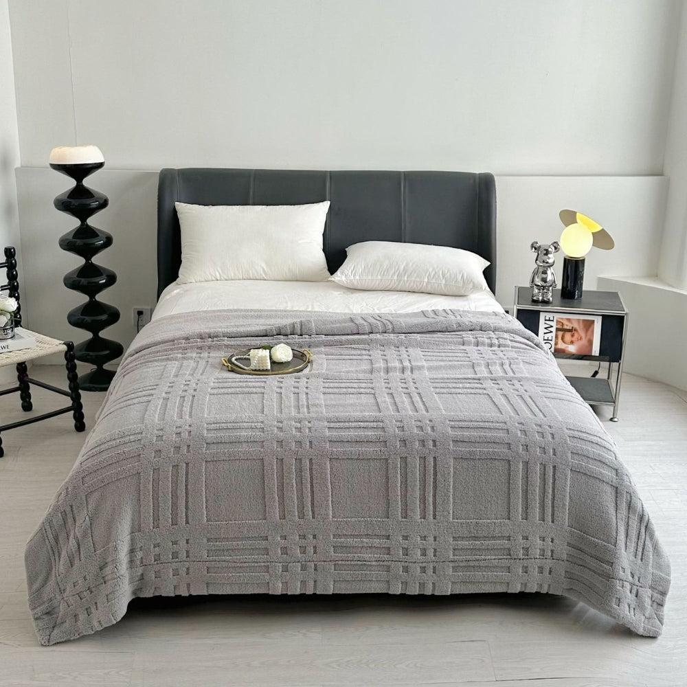 Lisslune | Plaid Embossed Grid Pattern Winter Blanket