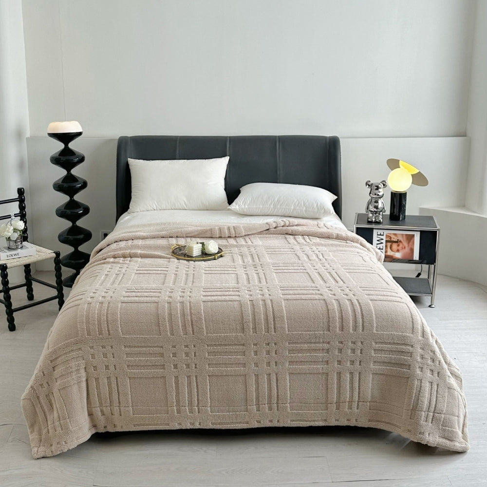 Lisslune | Plaid Embossed Grid Pattern Winter Blanket