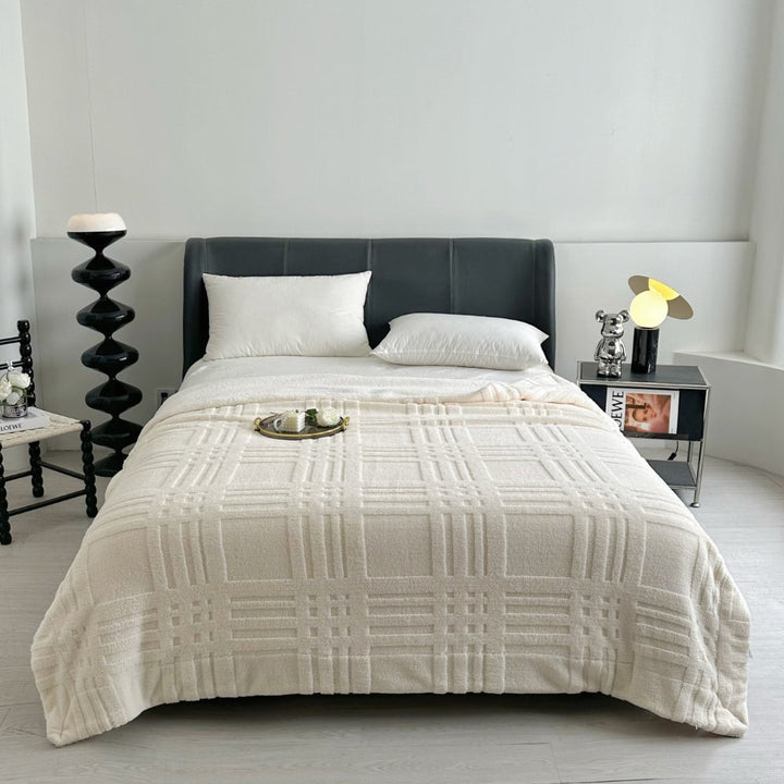 Lisslune | Plaid Embossed Grid Pattern Winter Blanket
