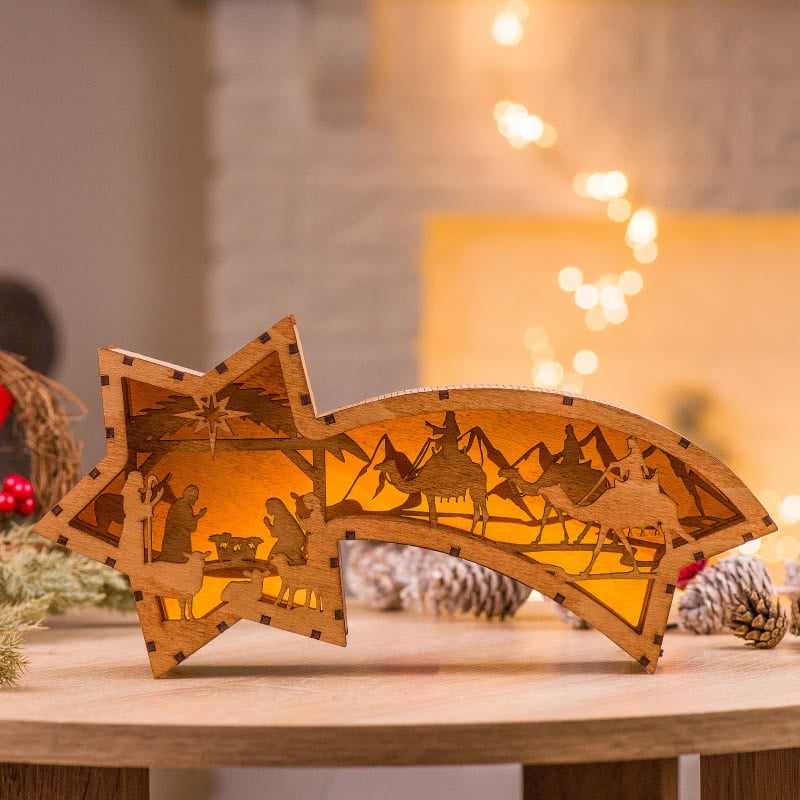 Lisslune | LED Wooden Christmas Ornaments Nativity Scene Star Shaped Desk Lamp