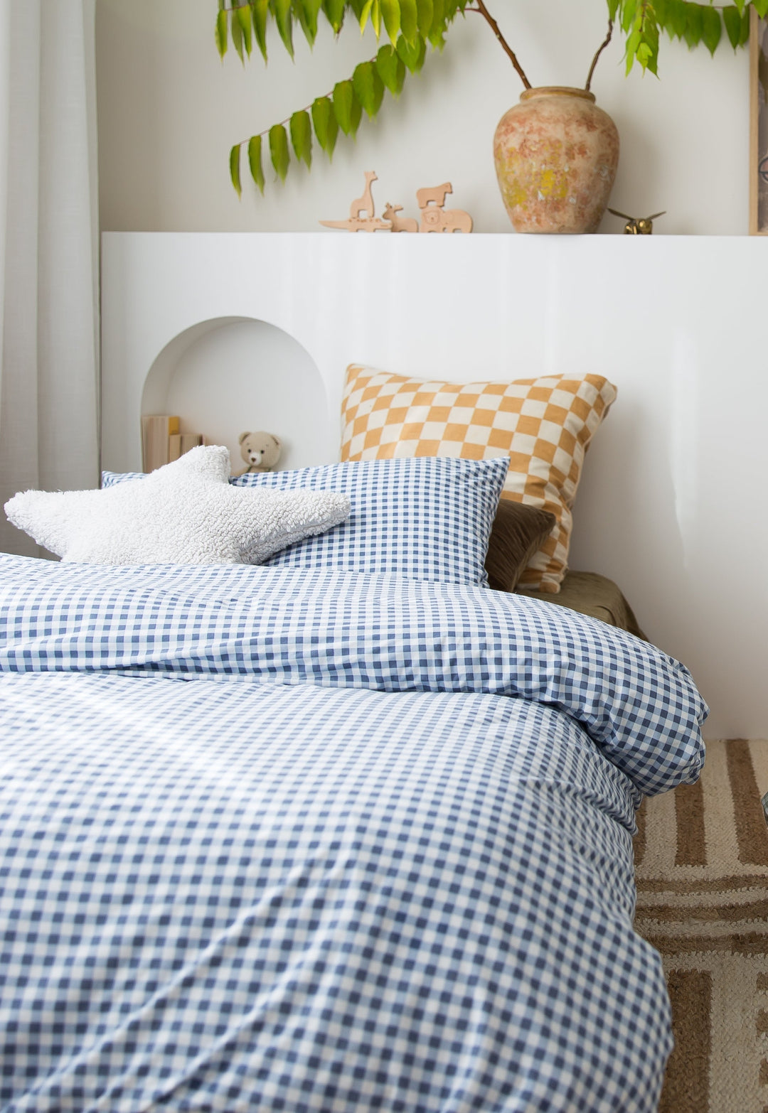 Lisslune | Dusty Blue Checkered Pattern - Mattress Protector