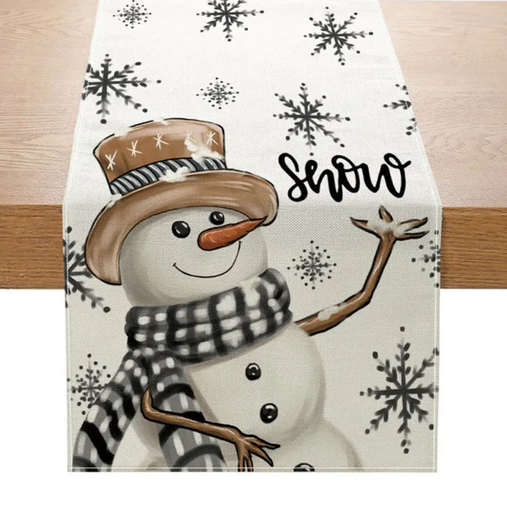 Lisslune | Linen Christmas Table Runner Snowman Christmas Tree Home Dining Table Cloth Tablecloth 2023 Christmas Noel Christmas Decorations 2024