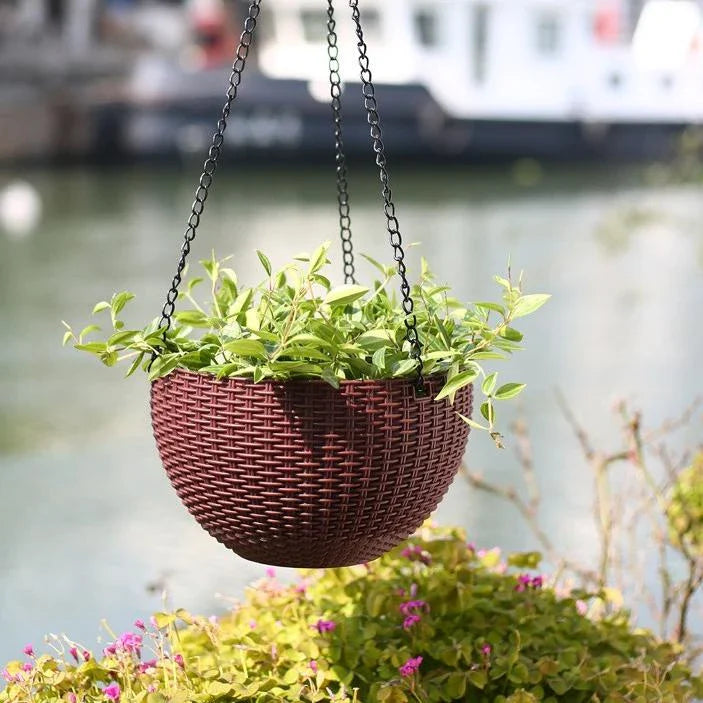 Lisslune | Woven hanging basket for plants with chain – Ideal for balcony and garden