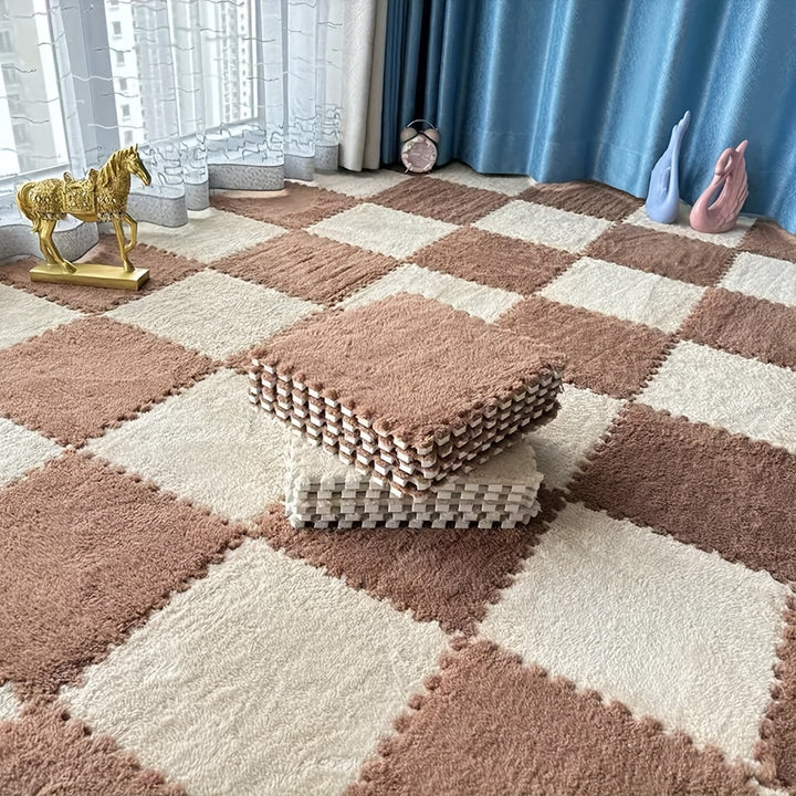 Rynx | 40-piece Thickened Modern Plush Carpet] 40-piece Modern Plush Patchwork Thickened Carpet for Bedroom, Living Room, Wardrobe, Renovation of Rental Apartments, Suitable for All Seasons