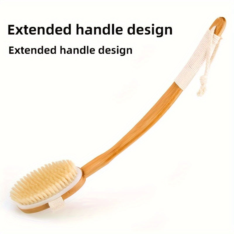 Lisslune | Back Boar Bristles Cleaning Sponge for the Shower - Long Wooden Handle Bath Sponge Brush, Soft Natural Bristles for Back Cleaning