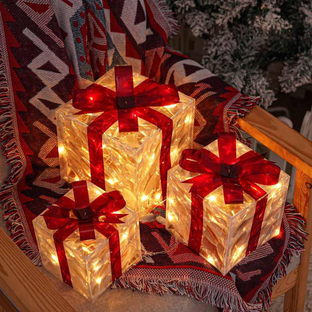 Lisslune | GlowBox LED Gift Boxes – Set of 3 Illuminated Christmas Gifts for Indoor and Outdoor