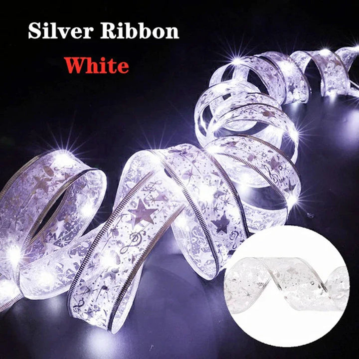 Lisslune | Christmas ribbon fairy lights Christmas decoration DIY bows lights tree ornament for home 2023 Christmas ornament New Year Navidad