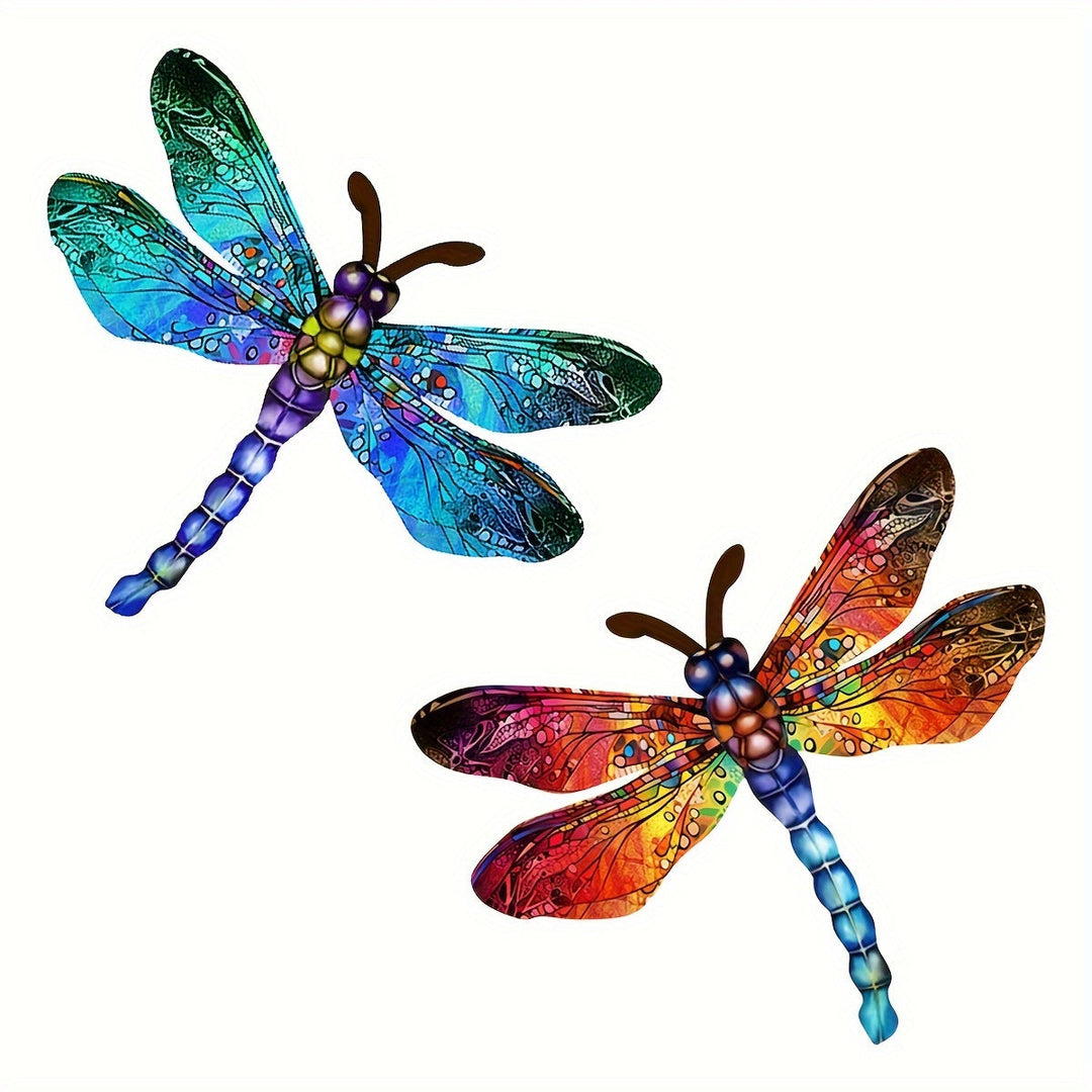 Lisslune | 1/2 piece vibrant dragonfly wall art made of metal – artistic outdoor decoration for gardens, homes, and events – durable, versatile, and eye-catching – a perfect gift idea for any occasion