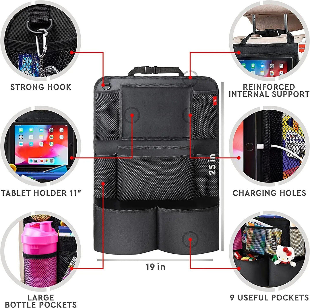 Lisslune | Backseat Organizer with Touchscreen Tablet Holder & Kick Mat Protector