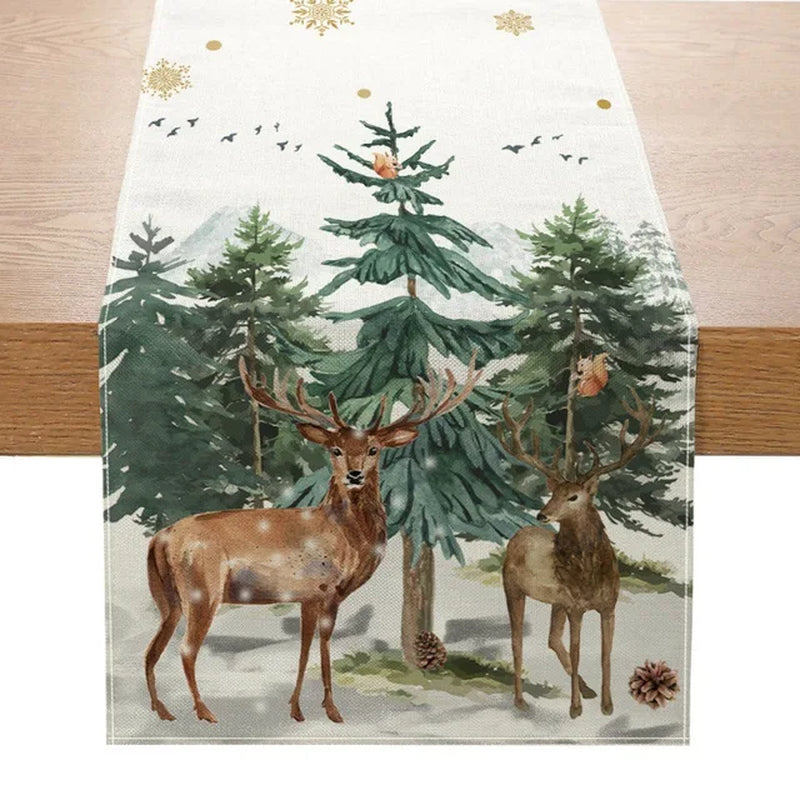 Lisslune | Linen Christmas Table Runner Snowman Christmas Tree Home Dining Table Cloth Tablecloth 2023 Christmas Noel Christmas Decorations 2024