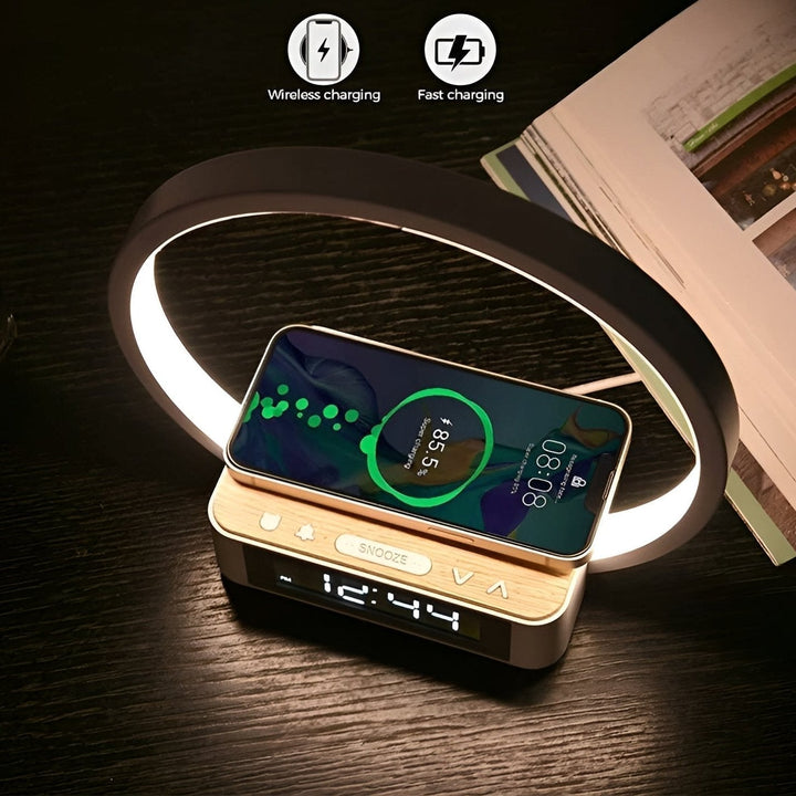 Lisslune | GlowMax 3-in-1 LED Table Lamp – Wireless Charger, Alarm Clock & Touch Control