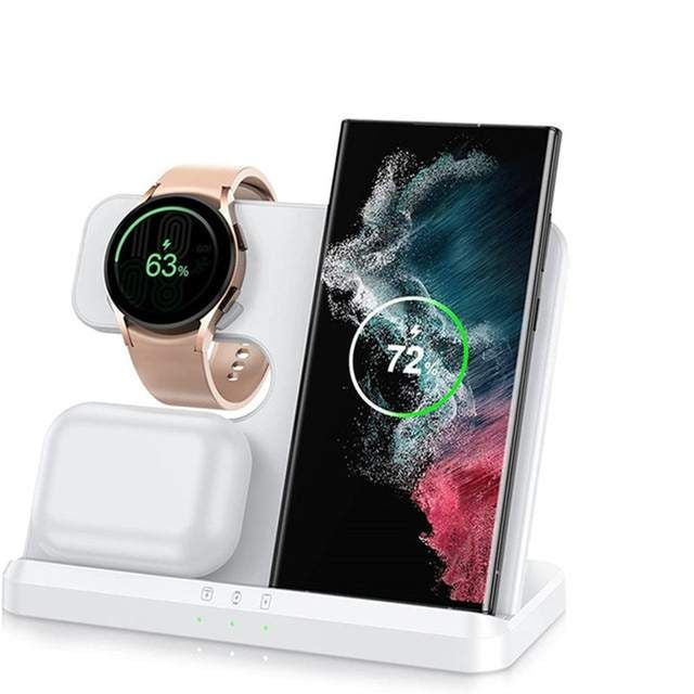 Lisslune | 3-in-1 Wireless Charger Stand for Samsung S22, S21, S20, S10 Ultra; Note series; Galaxy Watch 5, 4; Active Buds 15W
