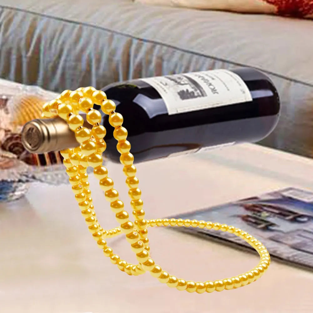 Lisslune | Pearl necklace wine rack hanging system metal resin wine holder cabinet bar decoration wine bottle holder perfect wine gifts