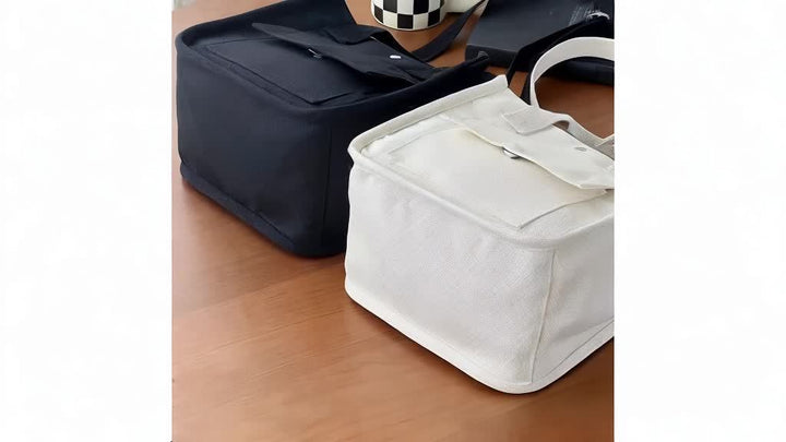 Lisslune | UrbanEase Canvas Slingbag – White Shoulder Bag with Magnetic Closure and Adjustable Strap