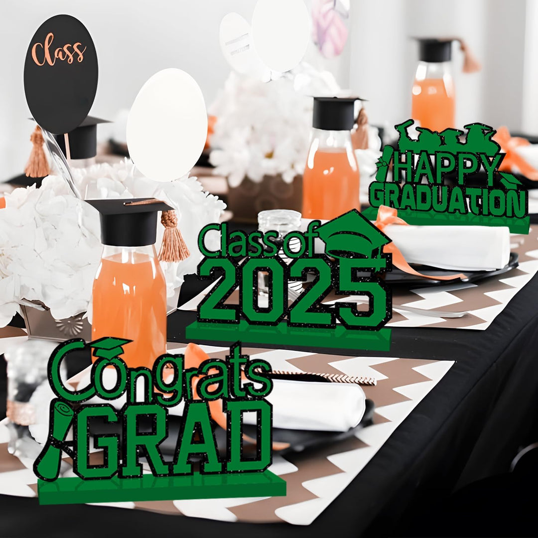 4 Piece Black and Gold Graduation Decorations Class of 2025 Congratulations Graduate Wood Table Centerpieces Graduate Table Decor Congratulations Tiered Shelf Decor for 2025 Graduation Decorations