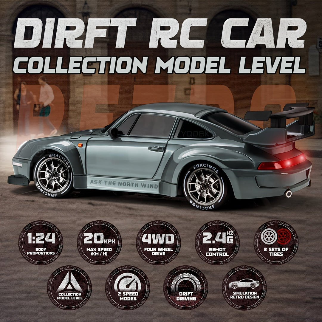 Lisslune | 1:24 RC Drift Car | 4WD, LED Wheels & USB Rechargeable for Indoor and Outdoor Racing Fun