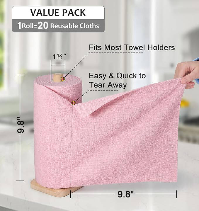 Lisslune | 20 Pieces Reusable Microfiber Cloths on Roll – Lint-Free, Streak-Free & Eco-Friendly