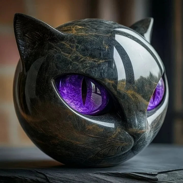 Lisslune | NoirCat Sculpture – Black Cat Head with Hypnotic Eyes